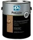 A can of ppg proluxe semi-transparent wood stain.