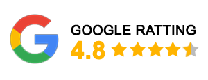 A google rating of 4.8 stars is shown on a white background.