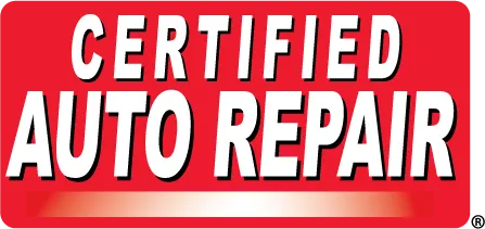 Red sign reading “CERTIFIED AUTO REPAIR” in bold white letters.