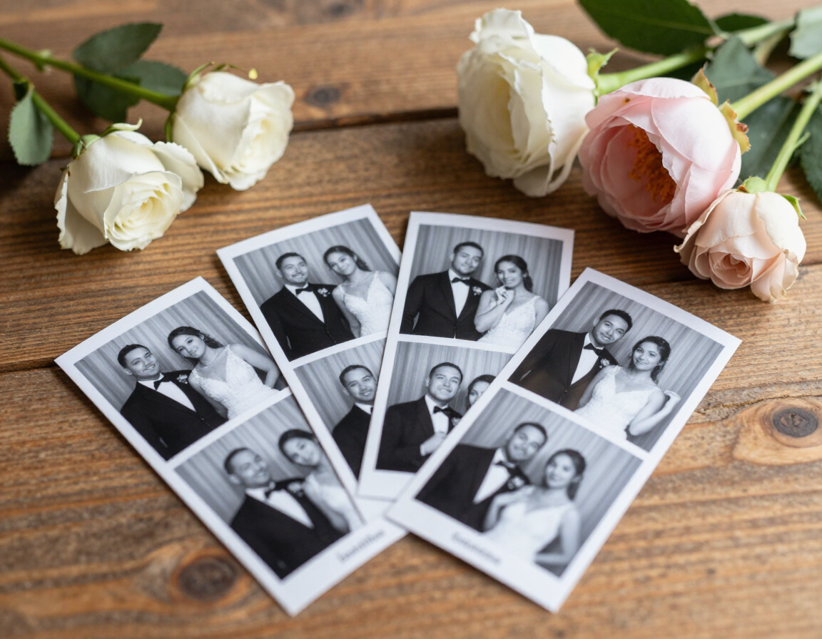 Photos de mariage imprimées sur une table