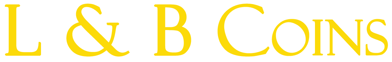 L & B Coins logo in yellow cursive font.