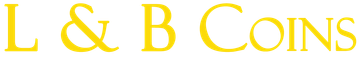 L & B Coins logo in yellow cursive font.