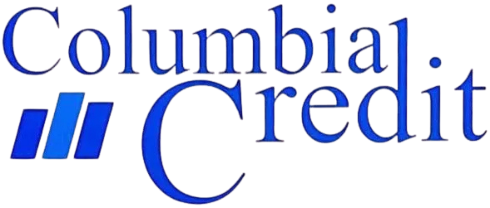 Logo for Columbia Credit: Blue text and graphic with ascending bars.