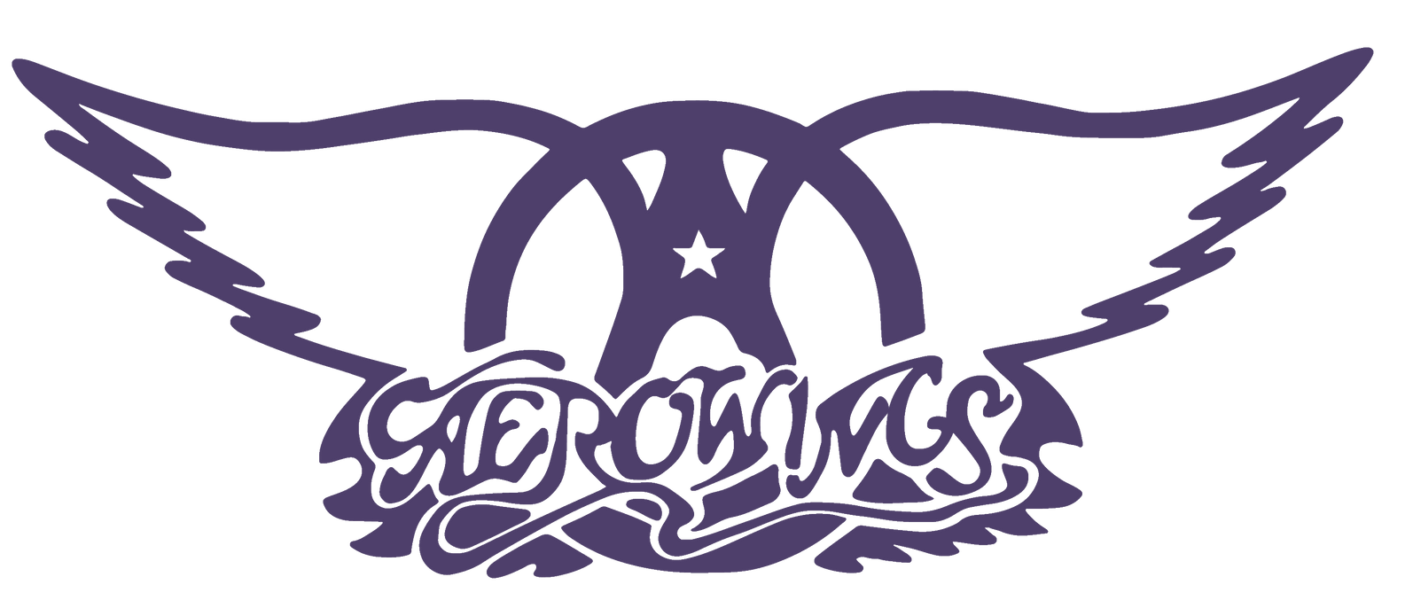 A purple logo for aerosmith with wings on a white background.