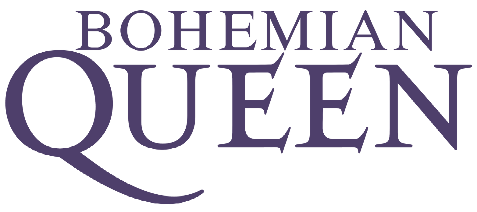 The bohemian queen logo is purple and white on a white background.