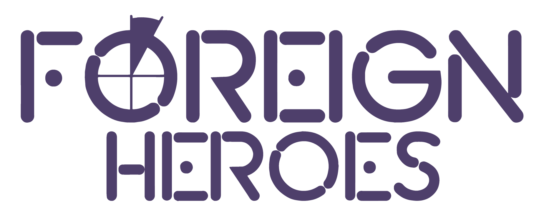 The logo for foreign heroes is purple and white on a white background.