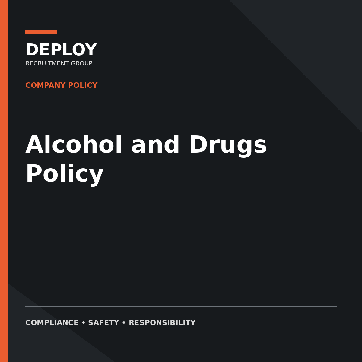 Cover reading “Alcohol and Drugs Policy” on a dark gray background with orange accents.