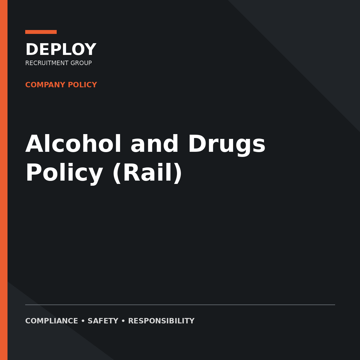 Black cover titled “Alcohol and Drugs Policy (Rail)” with Deploy branding on a dark background