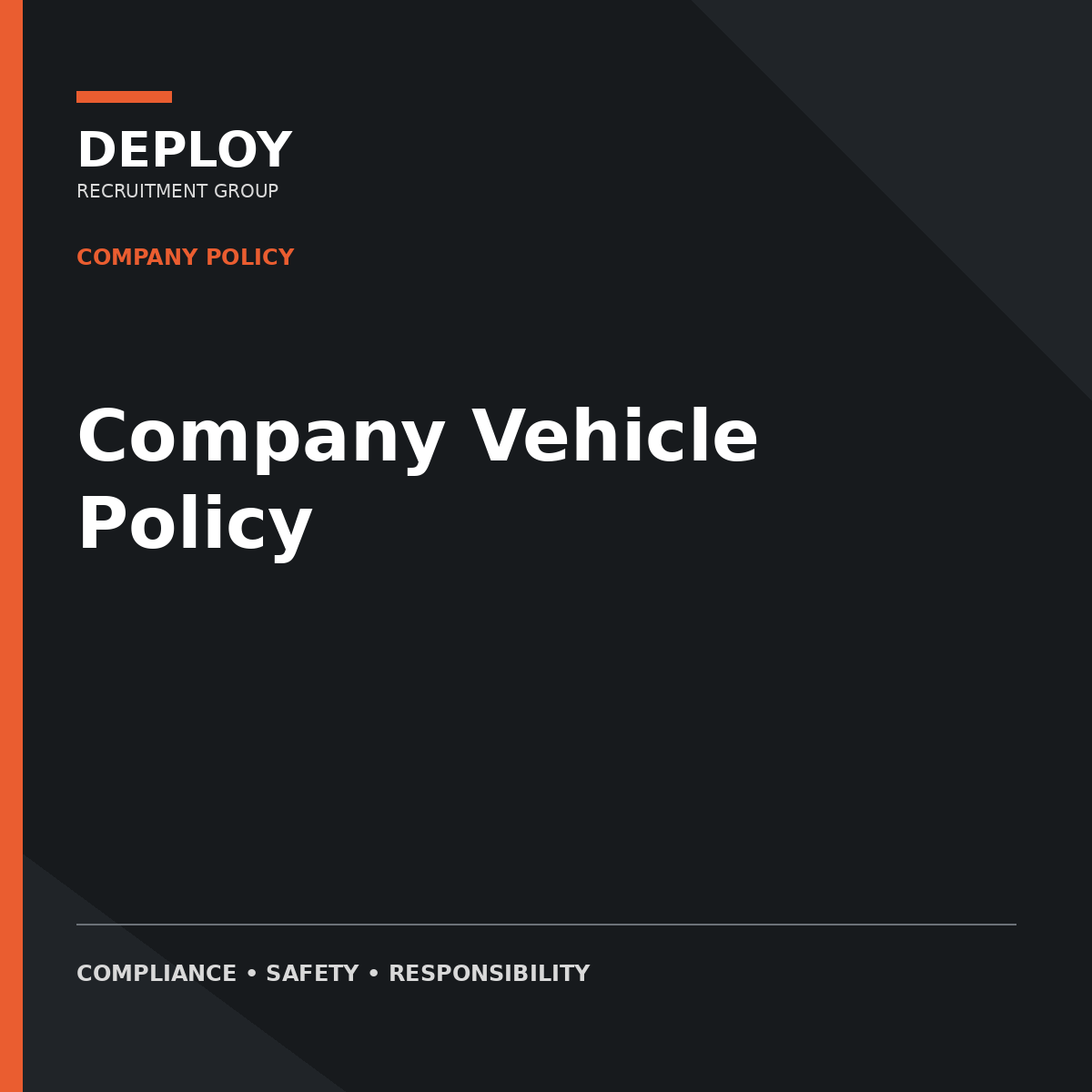 Dark cover titled “Company Vehicle Policy” with Deploy branding and orange accents.