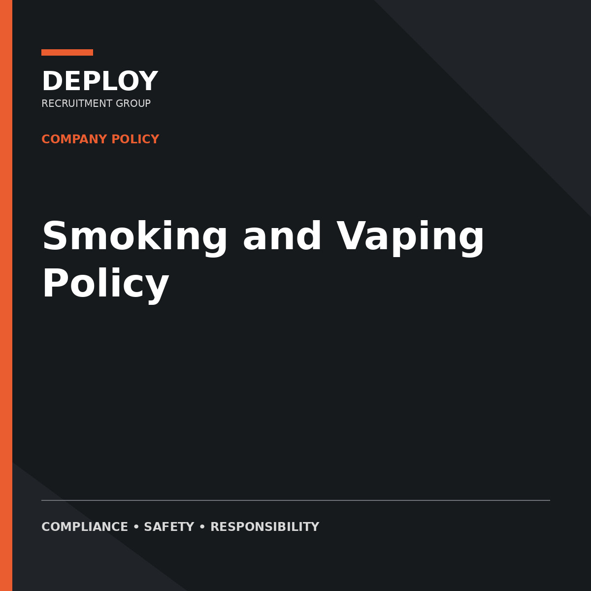 Dark cover page with the title “Smoking and Vaping Policy” and Deploy branding in orange and white.