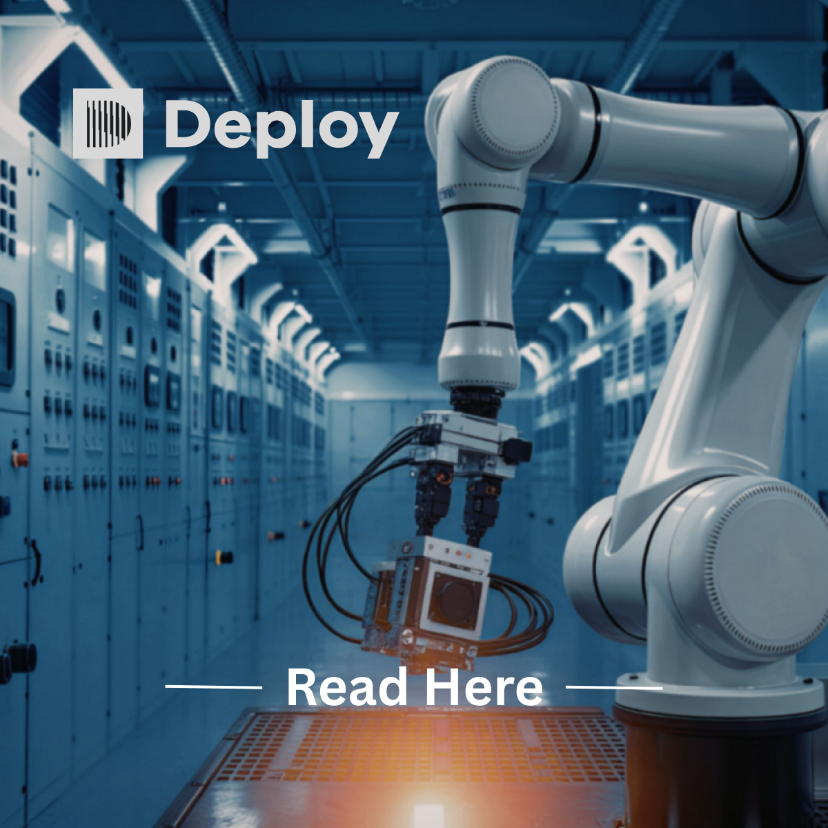 Robot arm deploying electronic component in an industrial setting.