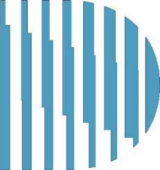 Blue vertical bars with varying heights, forming a half-circle on the right.