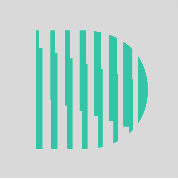 Teal striped letter D on a gray background.