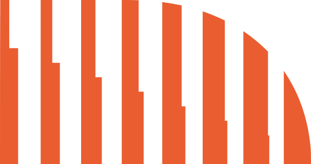 Orange and white vertical striped design, curved at the right edge.