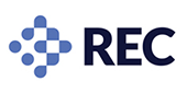 Logo of REC, a company name with a blue abstract design to the left.