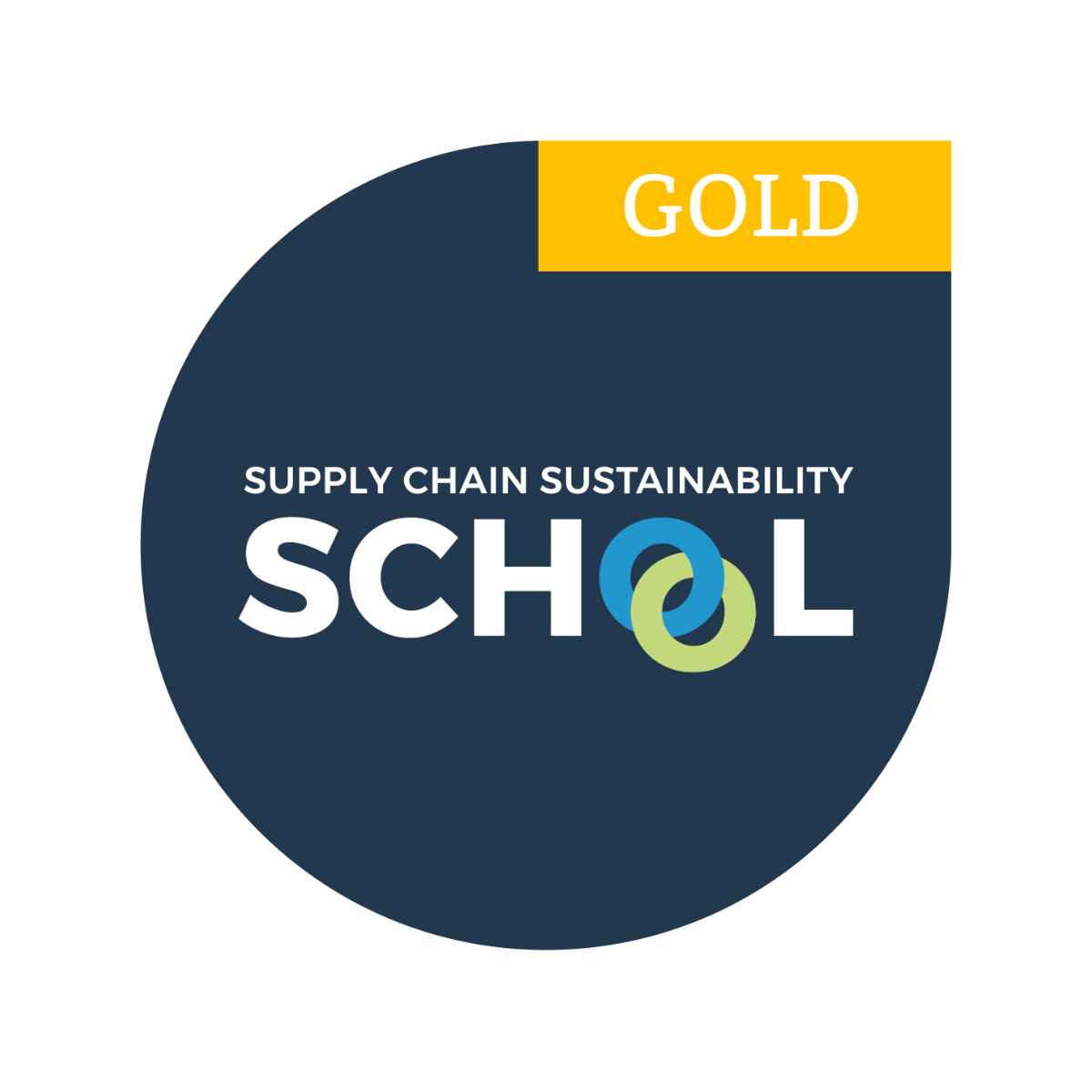 Supply Chain Sustainability School gold badge on dark blue circle with yellow ribbon | Deploy Recruitment Group