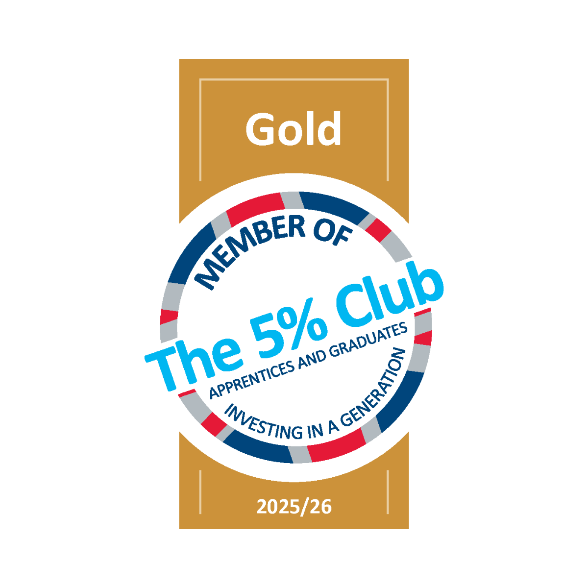 Gold “Member of the 5% Club” badge with “Apprentices and Graduates” and “2024/25” text | Deploy Recruitment Group