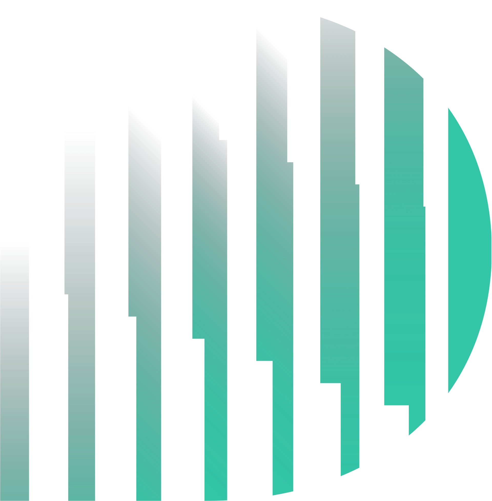 Abstract logo with vertical bars fading to the right, forming a partial circle of turquoise.