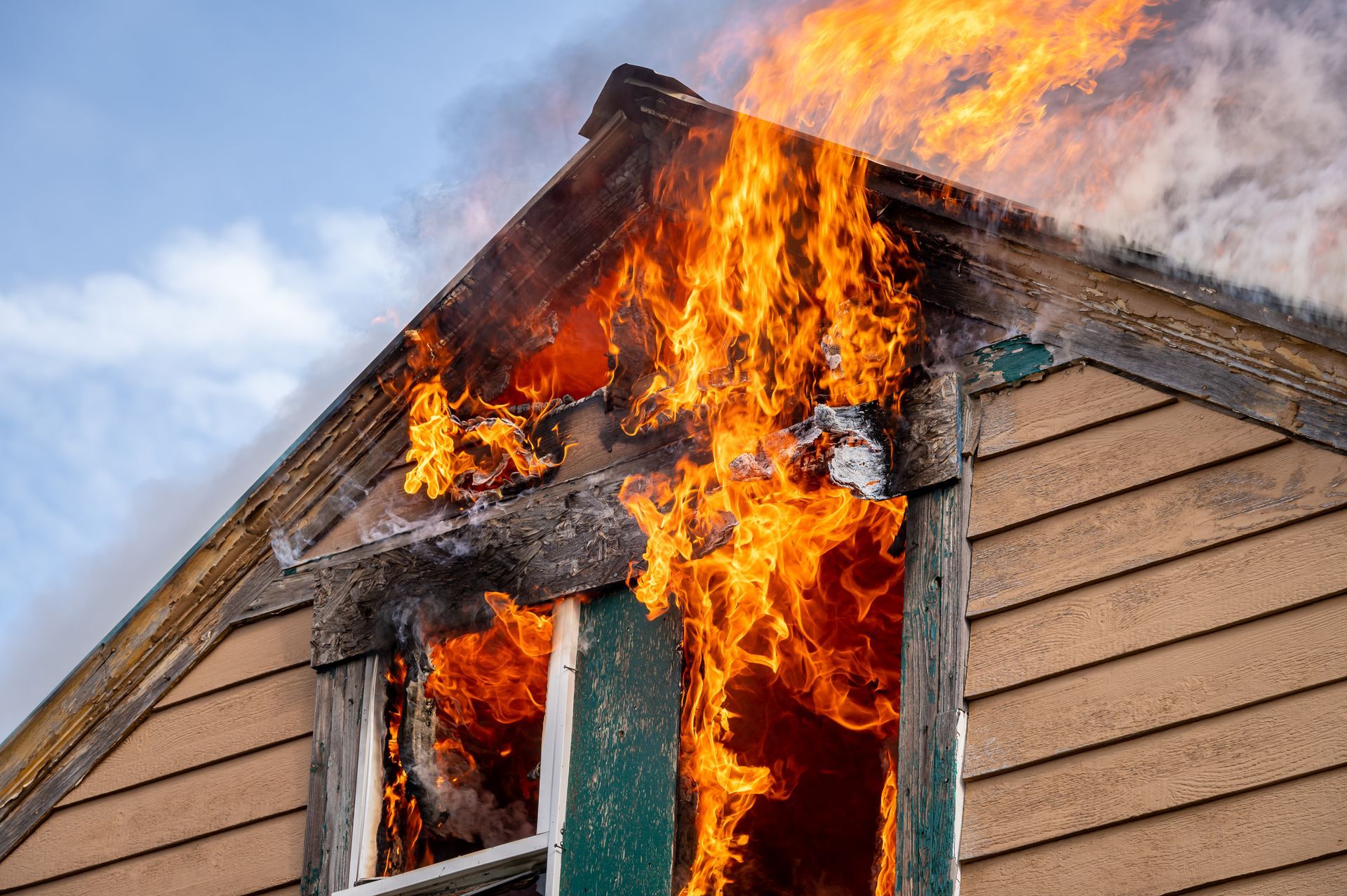 Burning residential house