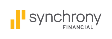 Synchrony Financial logo: yellow bars graphic with company name in gray text.