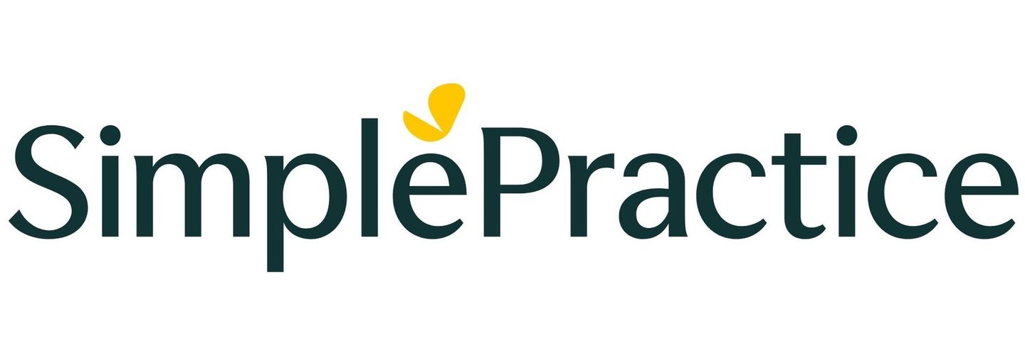 SimplePractice logo with dark text and a yellow leaf icon above the i