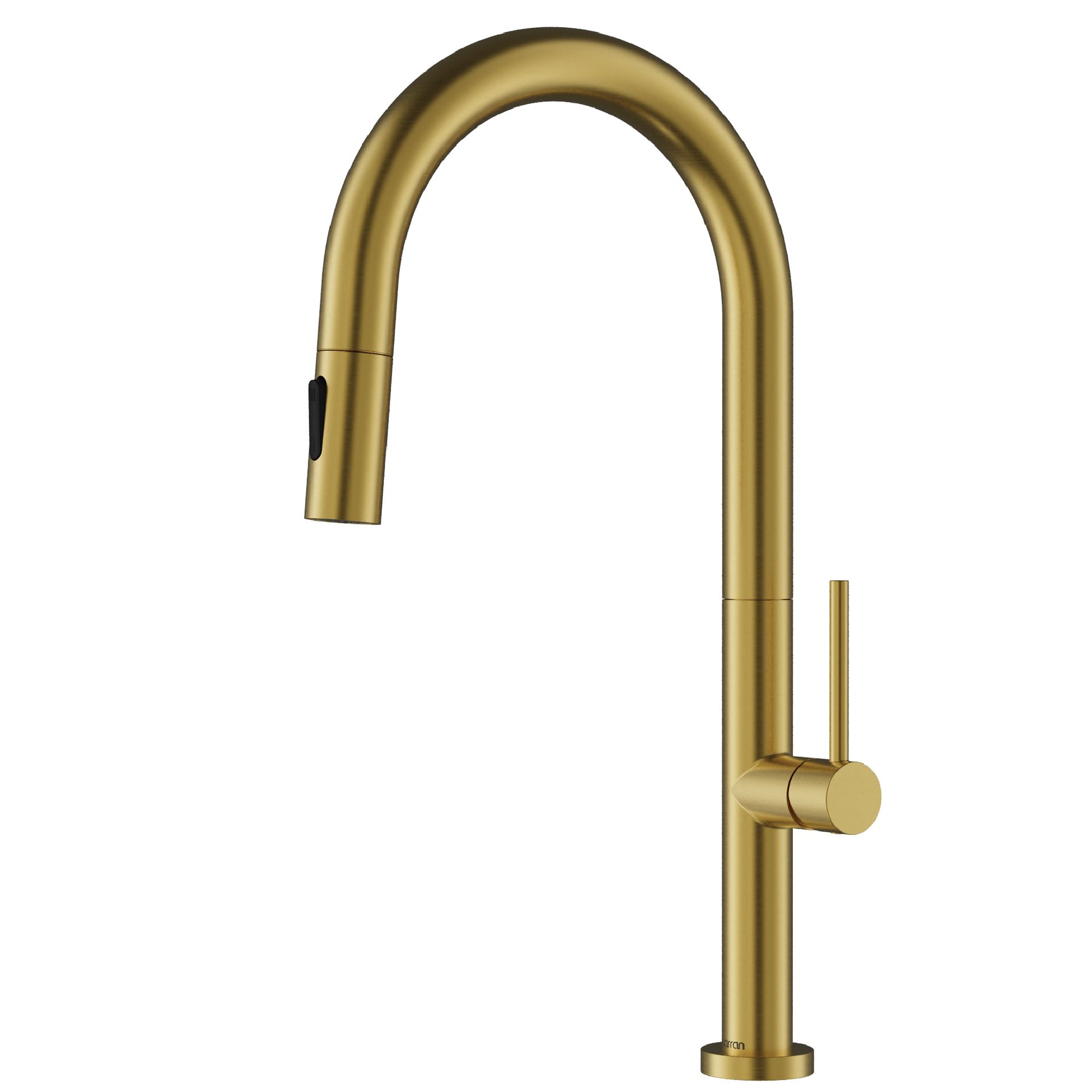 Gold gooseneck kitchen faucet with side lever handle