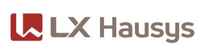 LX Hausys logo in gray and red, with a stylized red icon on the left.
