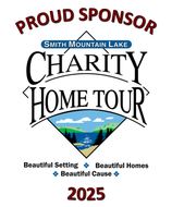 Proud sponsor logo for Smith Mountain Lake Charity Home Tour 2025 with mountain and lake illustration.
