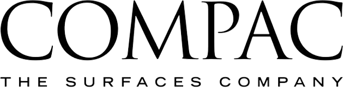 Compac logo with the tagline “The Surfaces Company” in black text on a white background