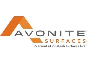Avonite Surfaces logo with orange and gray text and geometric orange mark