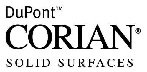 DuPont Corian Solid Surfaces logo in black text on a white background