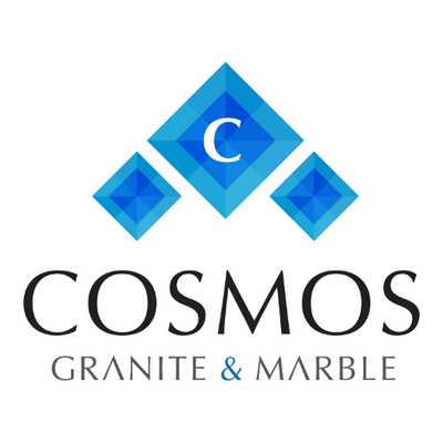 COSMOS Granite & Marble logo with blue diamond mosaic and white C on top
