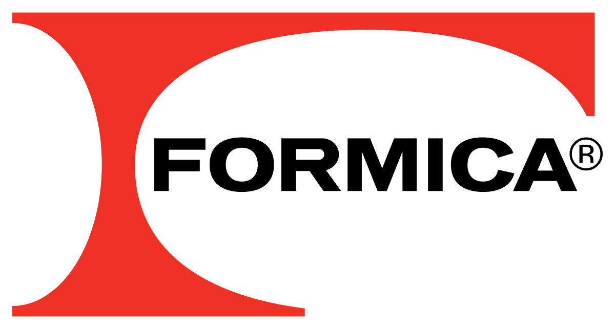 Formica logo in black on a red and white background