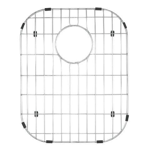 White metal wire rack with rounded corners and a large circular opening in the center