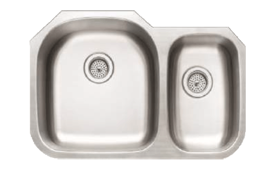 Double-basin stainless steel kitchen sink with two drains