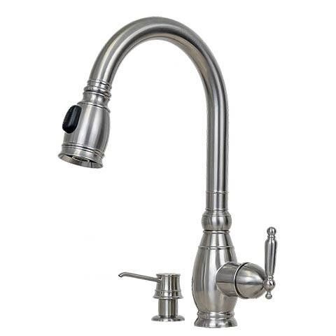Chrome kitchen faucet with pull-down sprayer and side lever handle