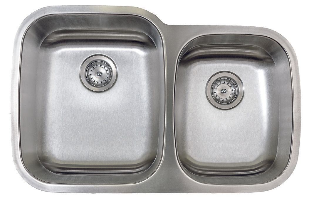 Stainless steel double kitchen sink with two basins and drains