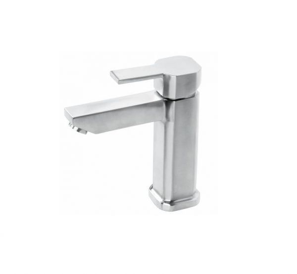 Chrome single-lever bathroom faucet on white background