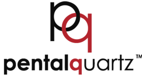 PentaQuartz logo with stylized black and red “pq” above the wordmark on a white background