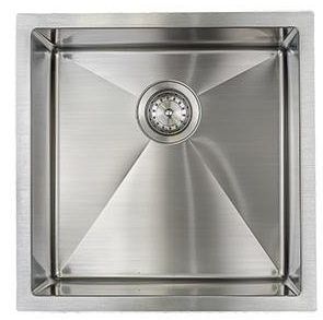 Stainless steel square kitchen sink with centered drain