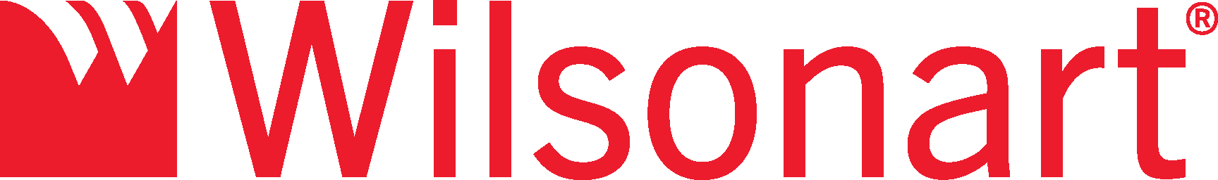 Wilsonart logo in red text with stylized red mark on a white background
