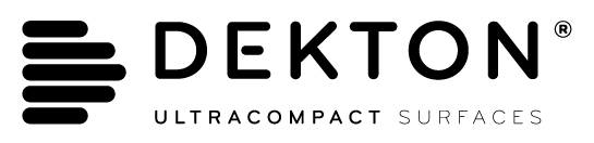 DEKTON Ultracompact Surfaces logo with black text and striped icon on white background