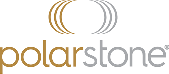 PolarStone logo in gold and gray text with a curved arc icon above the wordmark