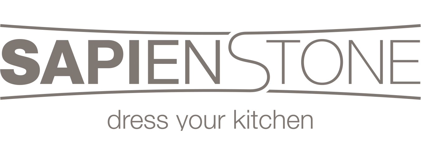 SAPIENSTONE logo with the tagline “dress your kitchen” in gray text