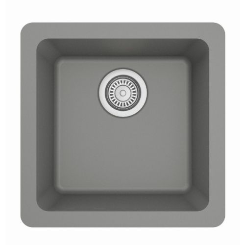 Gray square kitchen sink top view with central drain