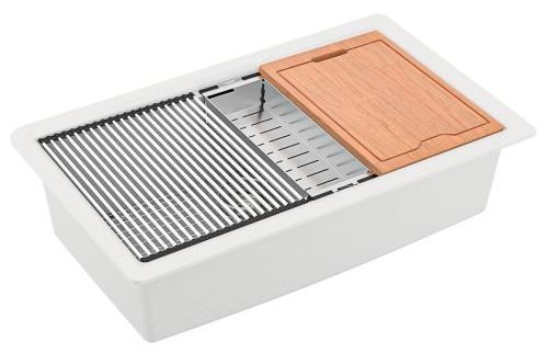 White rectangular kitchen box with a slotted metal grater insert and a wooden lid on top