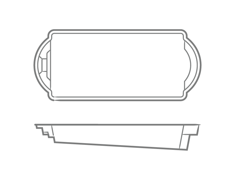Line drawing of a rectangular tray or case shown from top and side views