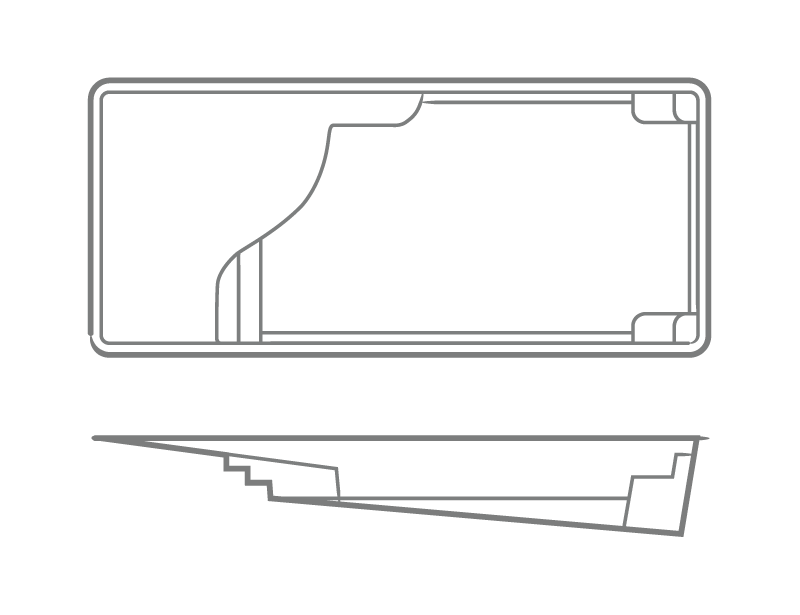 Line drawing of a rectangular panel with a stepped cutout profile and side view beneath it
