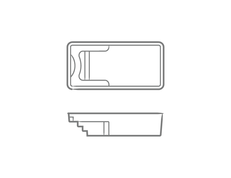 Line drawing of a rectangular object shown from top and side views
