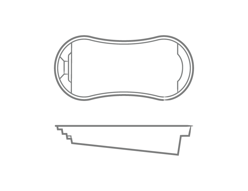 Line drawing of a bean-shaped object with a side view beneath it, showing its profile and contours
